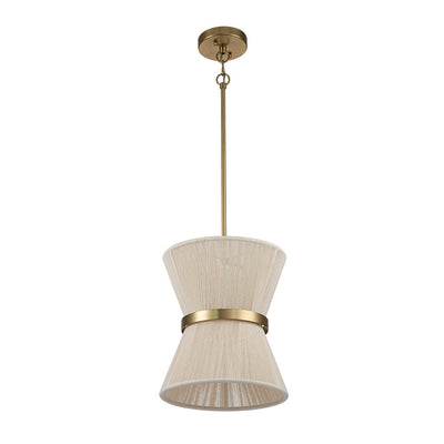 Coastal Brass Hourglass Drum Pendant Light with Natural Rope Accents