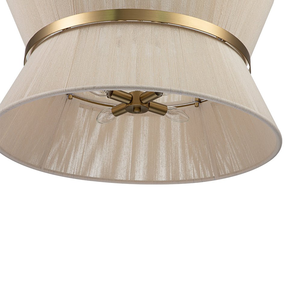 Coastal Brass Hourglass Drum Pendant Light with Natural Rope Accents