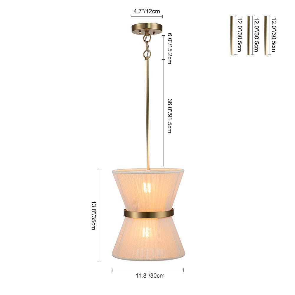 Coastal Brass Hourglass Drum Pendant Light with Natural Rope Accents