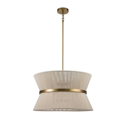Coastal Brass Hourglass Drum Pendant Light with Natural Rope Accents