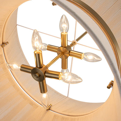 Coastal Brass Hourglass Drum Pendant Light with Natural Rope Accents