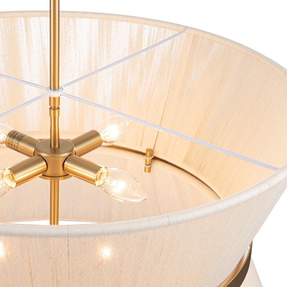 Coastal Brass Hourglass Drum Pendant Light with Natural Rope Accents