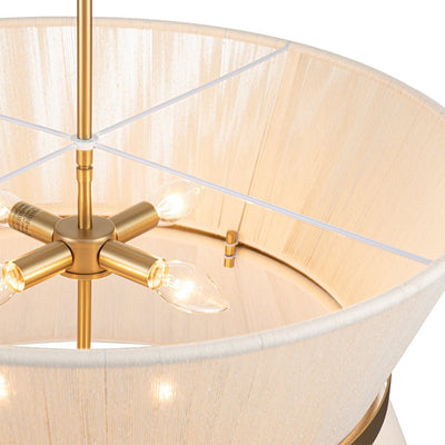 Coastal Brass Hourglass Drum Pendant Light with Natural Rope Accents