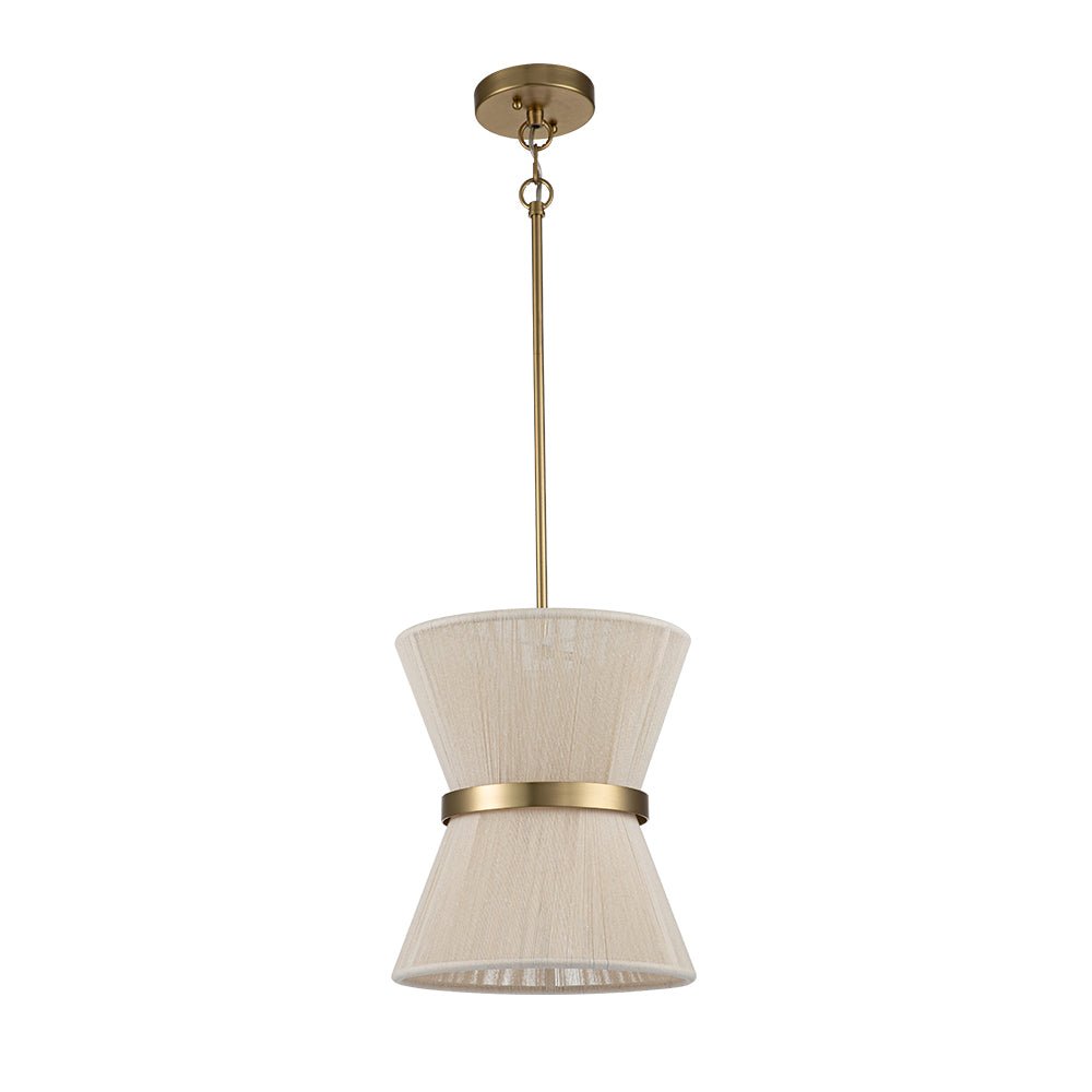 Coastal Brass Hourglass Drum Pendant Light with Natural Rope Accents