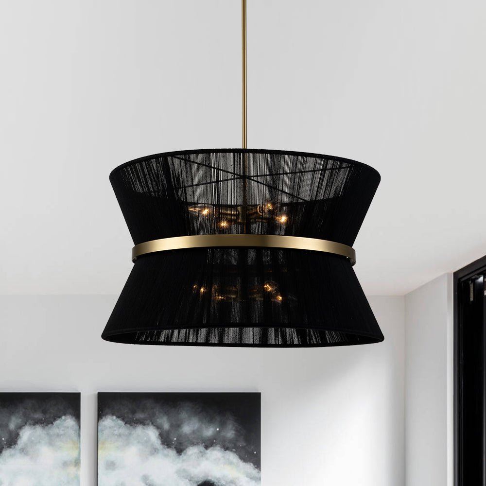 Coastal Brass Hourglass Drum Pendant Light with Natural Rope Accents
