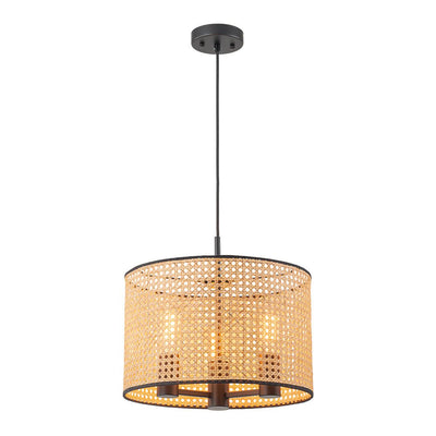 Coastal Handwoven Rattan Drum Pendant Light - Semi-Flush, Dimmable, Height Adjustable