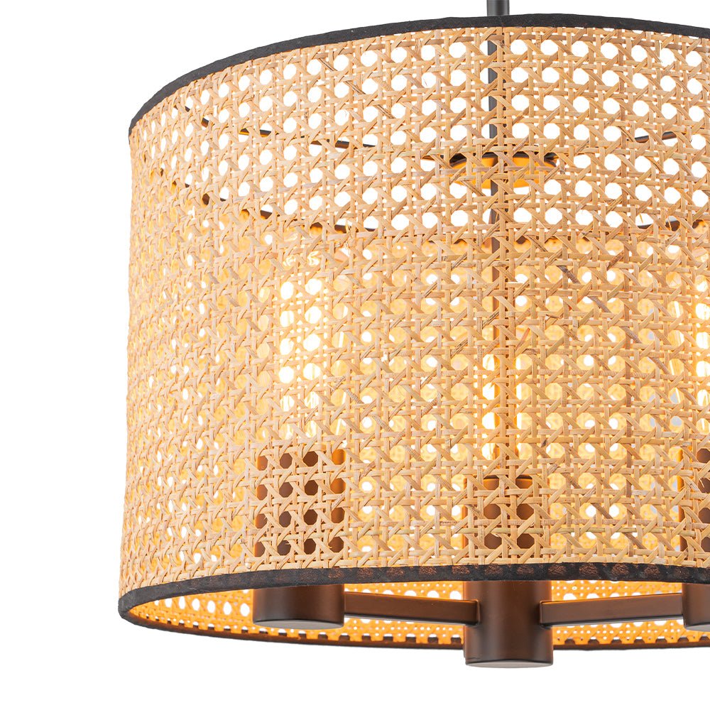 Coastal Handwoven Rattan Drum Pendant Light - Semi-Flush, Dimmable, Height Adjustable
