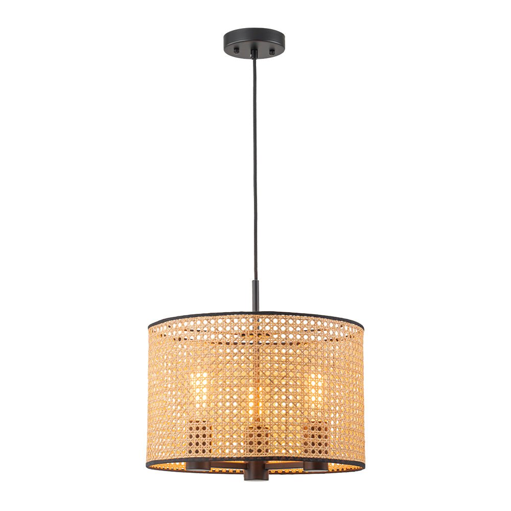 Coastal Handwoven Rattan Drum Pendant Light - Semi-Flush, Dimmable, Height Adjustable