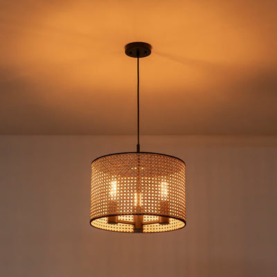 Coastal Handwoven Rattan Drum Pendant Light - Semi-Flush, Dimmable, Height Adjustable