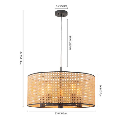 Coastal Handwoven Rattan Drum Pendant Light - Semi-Flush, Dimmable, Height Adjustable