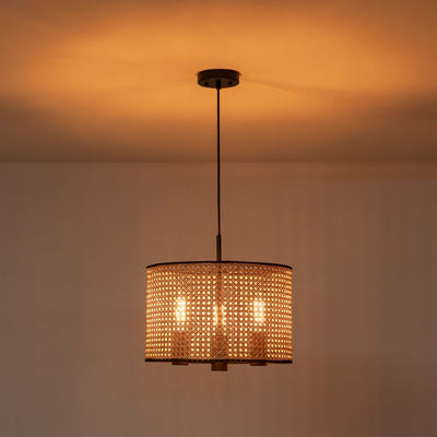 Coastal Handwoven Rattan Drum Pendant Light - Semi-Flush, Dimmable, Height Adjustable