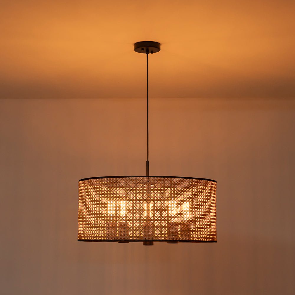 Coastal Handwoven Rattan Drum Pendant Light - Semi-Flush, Dimmable, Height Adjustable