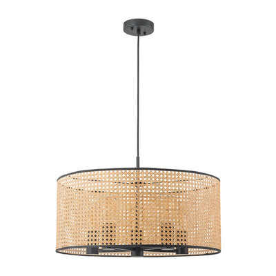 Coastal Handwoven Rattan Drum Pendant Light - Semi-Flush, Dimmable, Height Adjustable