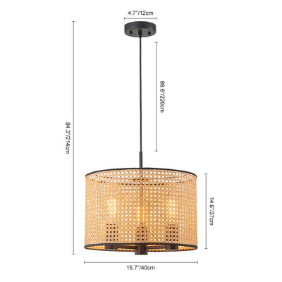 Coastal Handwoven Rattan Drum Pendant Light - Semi-Flush, Dimmable, Height Adjustable