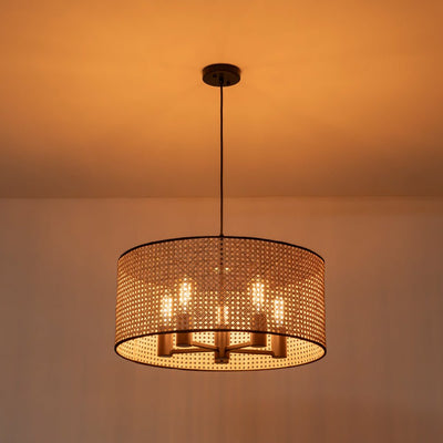 Coastal Handwoven Rattan Drum Pendant Light - Semi-Flush, Dimmable, Height Adjustable