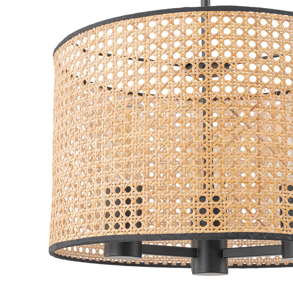 Coastal Handwoven Rattan Drum Pendant Light - Semi-Flush, Dimmable, Height Adjustable