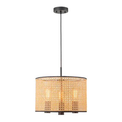 Coastal Handwoven Rattan Drum Pendant Light - Semi-Flush, Dimmable, Height Adjustable