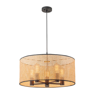 Coastal Handwoven Rattan Drum Pendant Light - Semi-Flush, Dimmable, Height Adjustable