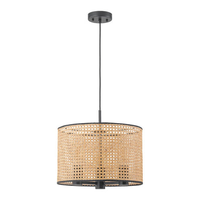 Coastal Handwoven Rattan Drum Pendant Light - Semi-Flush, Dimmable, Height Adjustable