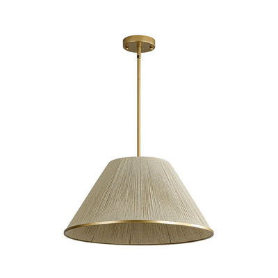 Coastal Style Gold Finish Pendant Light with Conical Linen Shade Dimmable