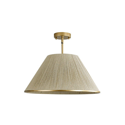 Coastal Style Gold Finish Pendant Light with Conical Linen Shade Dimmable