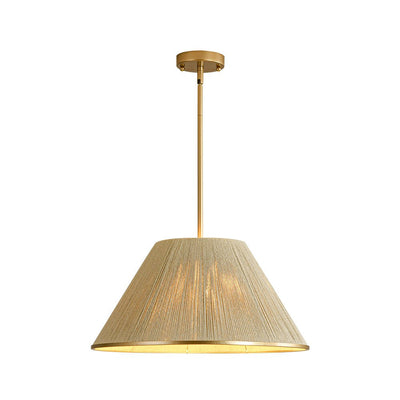 Coastal Style Gold Finish Pendant Light with Conical Linen Shade Dimmable