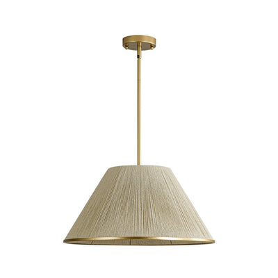Coastal Style Gold Finish Pendant Light with Conical Linen Shade Dimmable