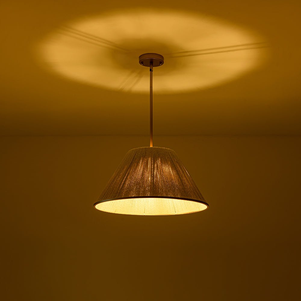 Coastal Style Gold Finish Pendant Light with Conical Linen Shade Dimmable