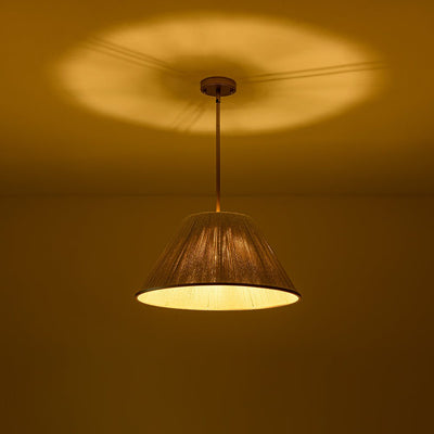 Coastal Style Gold Finish Pendant Light with Conical Linen Shade Dimmable