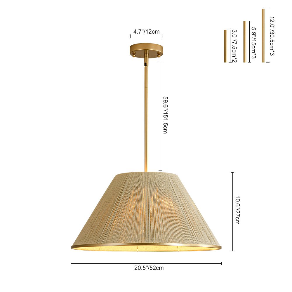 Coastal Style Gold Finish Pendant Light with Conical Linen Shade Dimmable