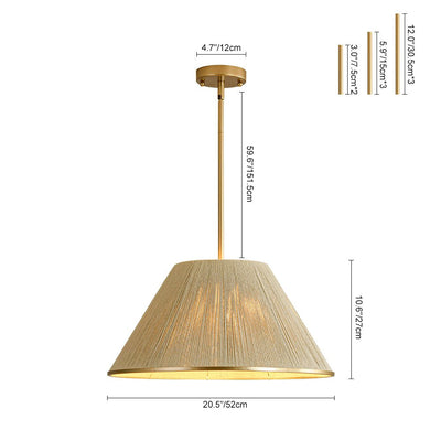 Coastal Style Gold Finish Pendant Light with Conical Linen Shade Dimmable