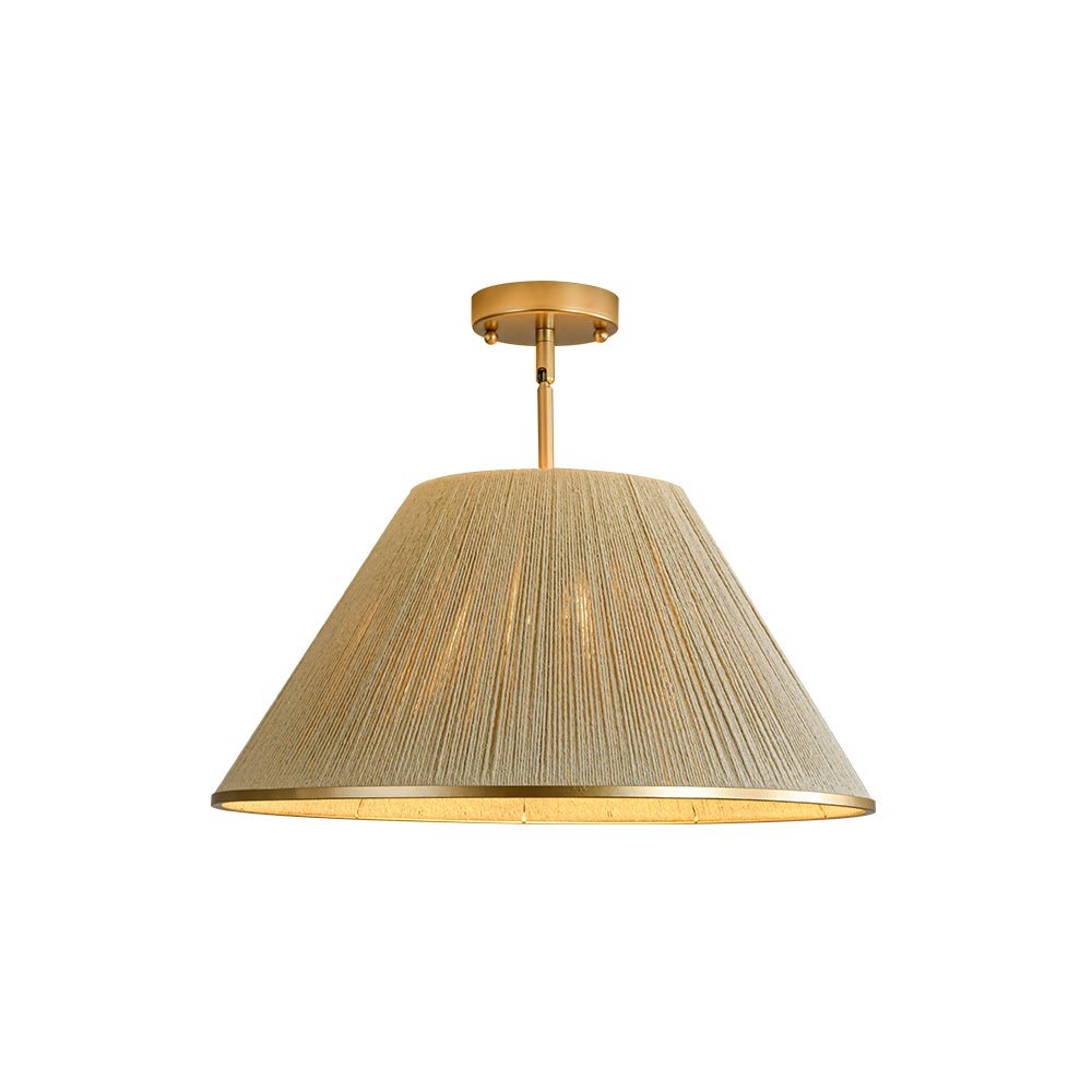 Coastal Style Gold Finish Pendant Light with Conical Linen Shade Dimmable