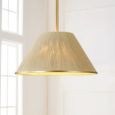 Coastal Style Gold Finish Pendant Light with Conical Linen Shade Dimmable