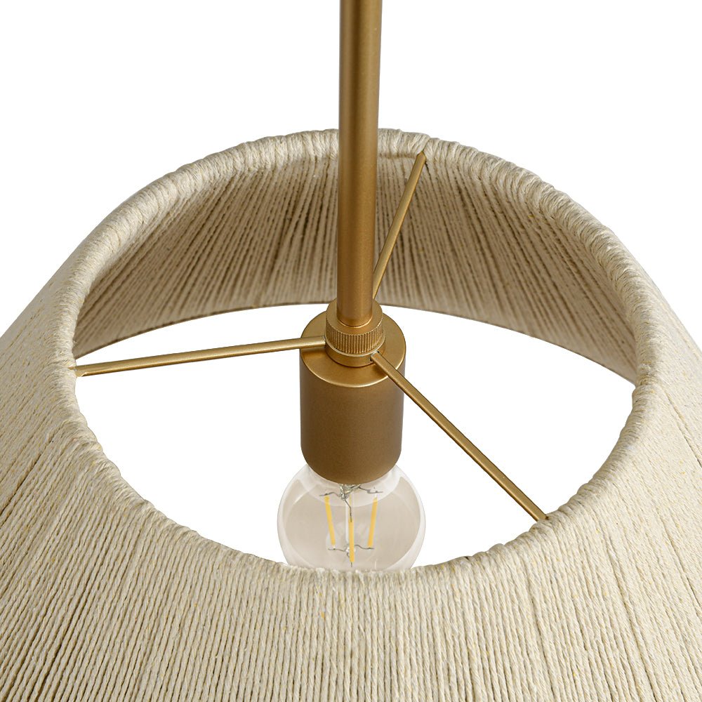 Coastal Style Gold Finish Pendant Light with Conical Linen Shade Dimmable