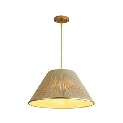 Coastal Style Gold Finish Pendant Light with Conical Linen Shade Dimmable