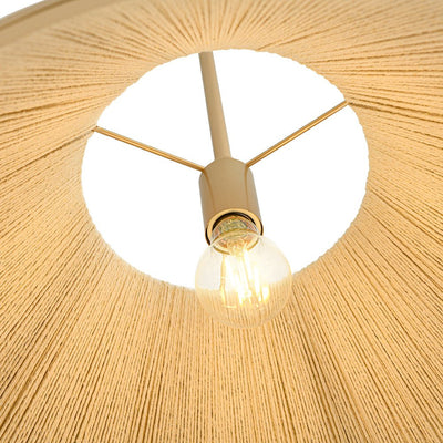 Coastal Style Gold Finish Pendant Light with Conical Linen Shade Dimmable