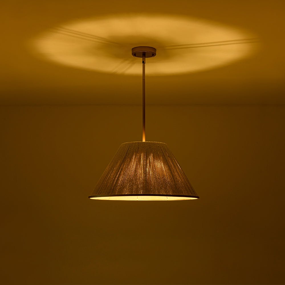 Coastal Style Gold Finish Pendant Light with Conical Linen Shade Dimmable