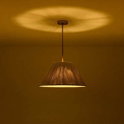 Coastal Style Gold Finish Pendant Light with Conical Linen Shade Dimmable