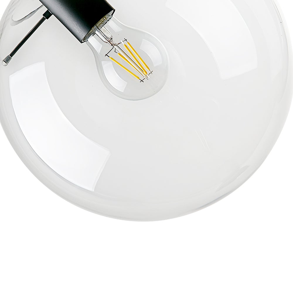 Contemporary Clear Glass Globe Pendant Light, Adjustable Black Finish, E26/E27 Socket