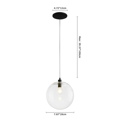 Contemporary Clear Glass Globe Pendant Light, Adjustable Black Finish, E26/E27 Socket
