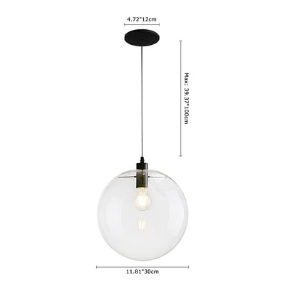 Contemporary Clear Glass Globe Pendant Light, Adjustable Black Finish, E26/E27 Socket