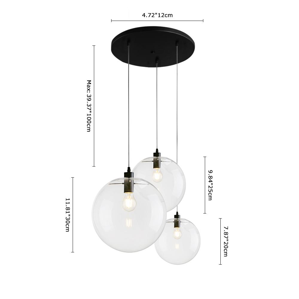 Contemporary Clear Glass Globe Pendant Light, Adjustable Black Finish, E26/E27 Socket