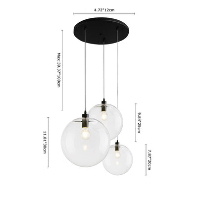 Contemporary Clear Glass Globe Pendant Light, Adjustable Black Finish, E26/E27 Socket