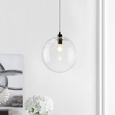 Contemporary Clear Glass Globe Pendant Light, Adjustable Black Finish, E26/E27 Socket
