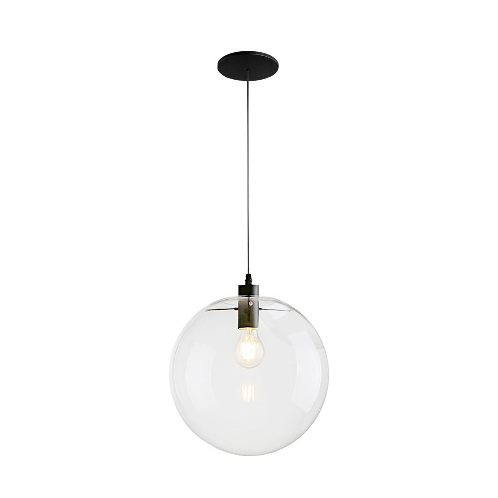 Contemporary Clear Glass Globe Pendant Light, Adjustable Black Finish, E26/E27 Socket