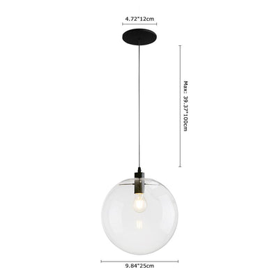 Contemporary Clear Glass Globe Pendant Light, Adjustable Black Finish, E26/E27 Socket