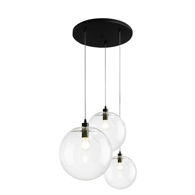 Contemporary Clear Glass Globe Pendant Light, Adjustable Black Finish, E26/E27 Socket