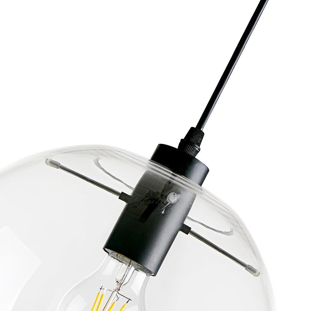 Contemporary Clear Glass Globe Pendant Light, Adjustable Black Finish, E26/E27 Socket