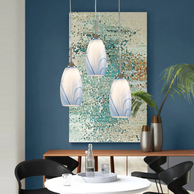 Modern Contemporary 1-Light Mica Stone Pattern Glass Pendant, Adjustable Height, Sloped Ceiling Compatible