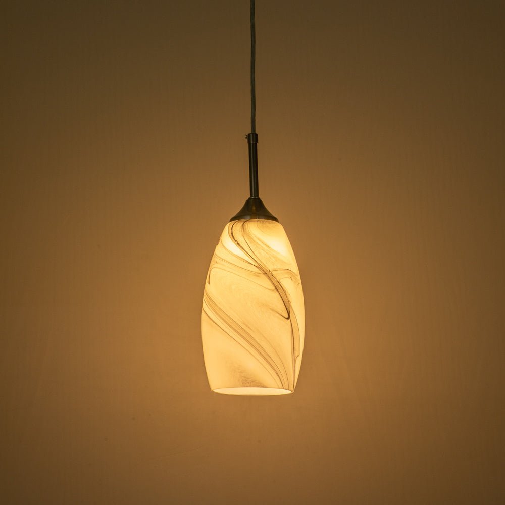 Modern Contemporary 1-Light Mica Stone Pattern Glass Pendant, Adjustable Height, Sloped Ceiling Compatible